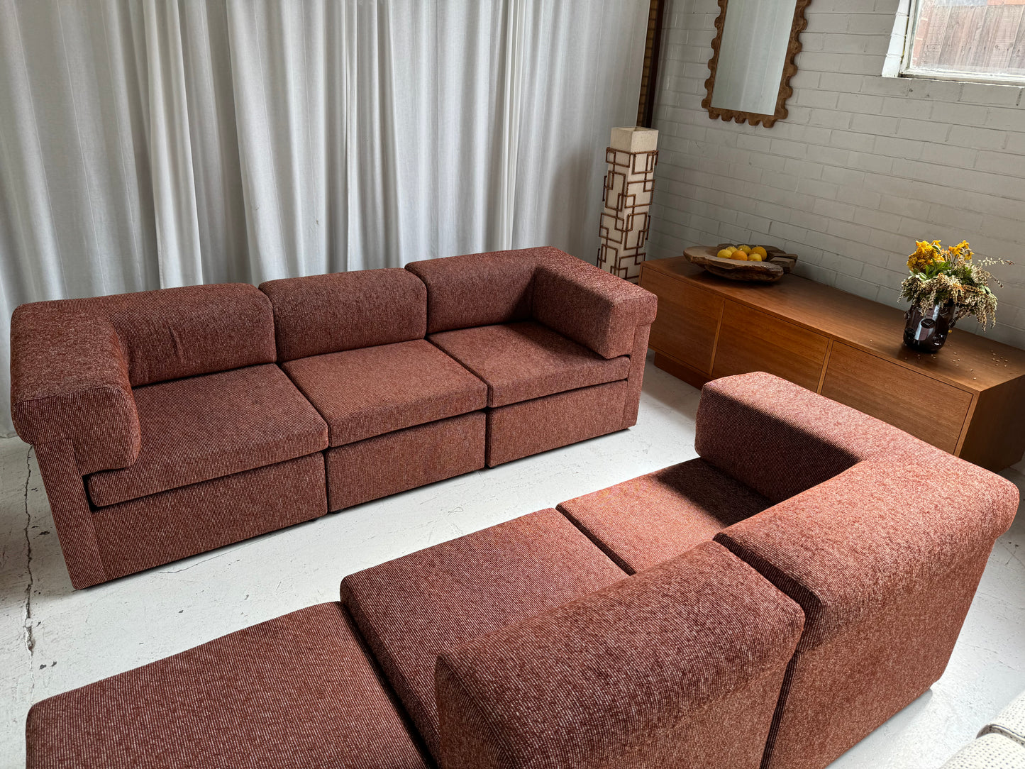 Restored 6 Piece Vintage Modular Sofa Set - Tweed Boucle