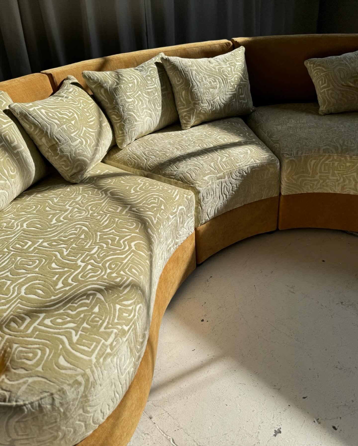 Bespoke Curved Patterned Mustard Sofa