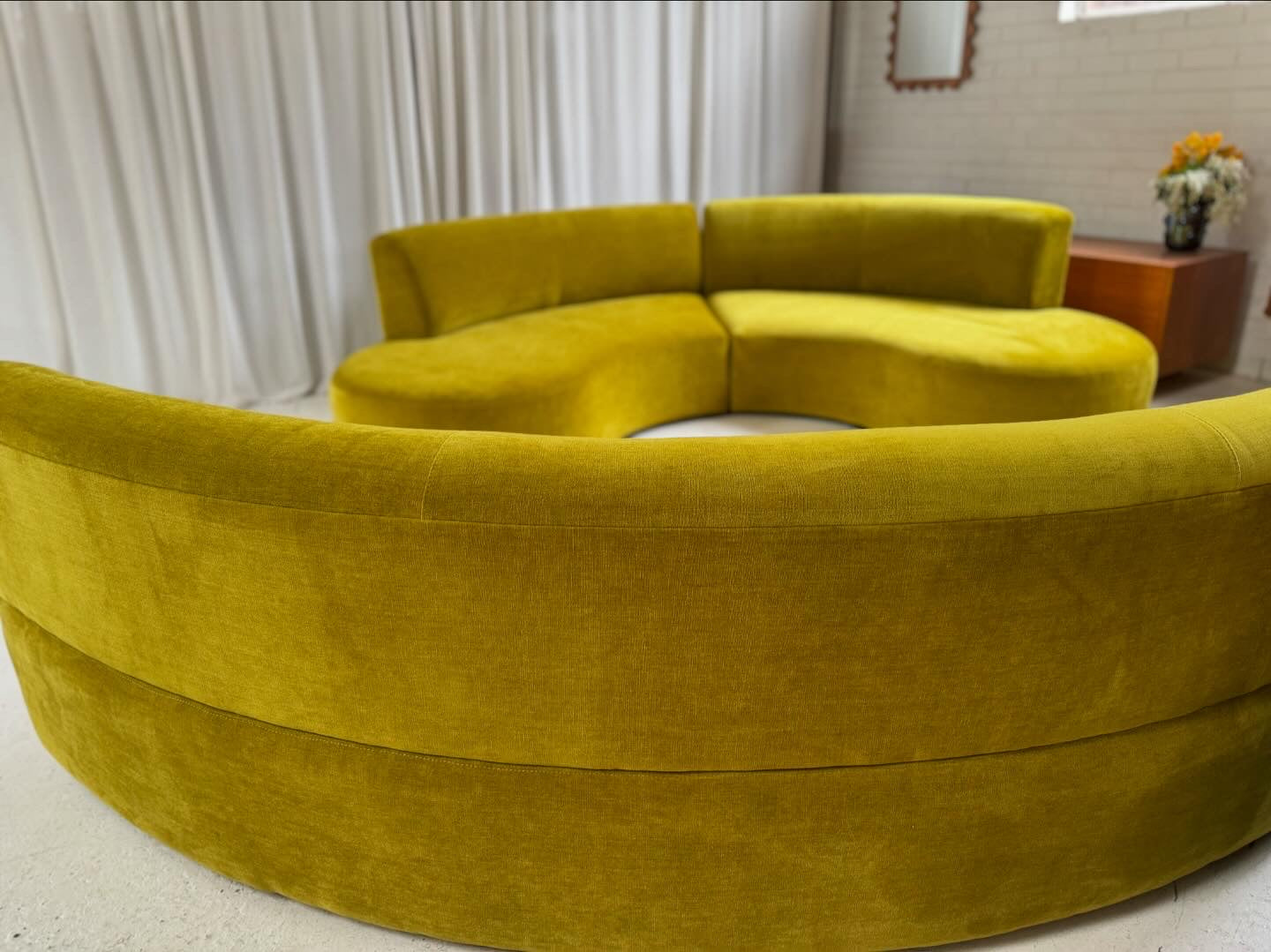 Large Chartruese Velvet Curvy Sofa Set