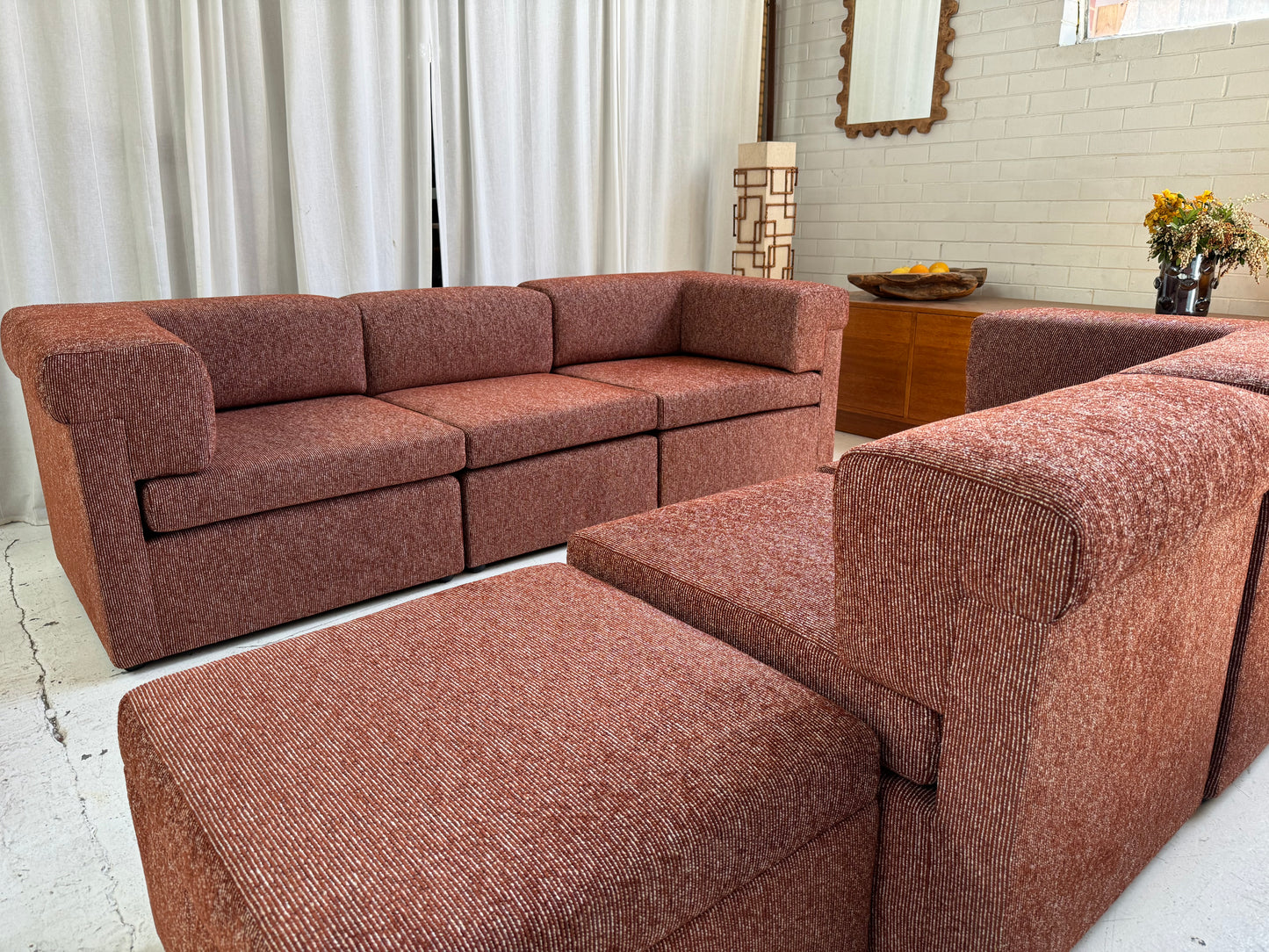 Restored 6 Piece Vintage Modular Sofa Set - Tweed Boucle