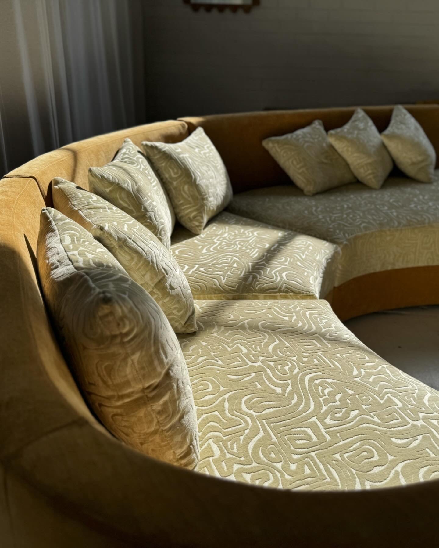 Bespoke Curved Patterned Mustard Sofa