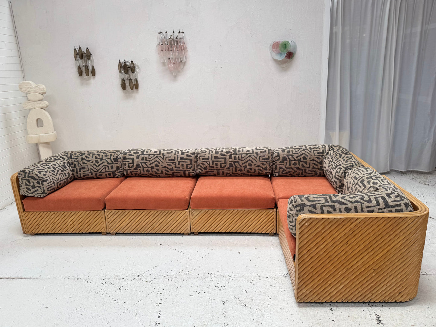 Restored Vintage Cane Modular Sofa