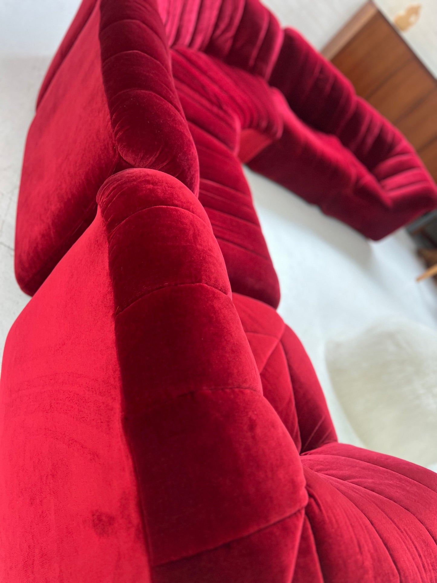 Vintage Featherston Numero Sofa Set - Ruby Velvet