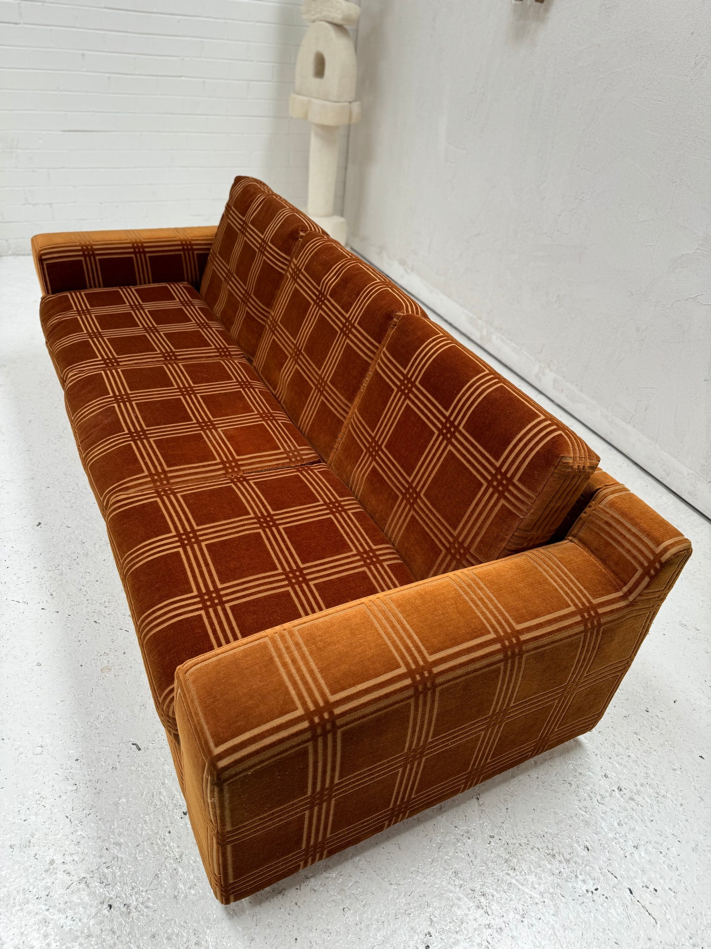 Vintage 3 Seater Sofa - Velvet Geometric Pattern