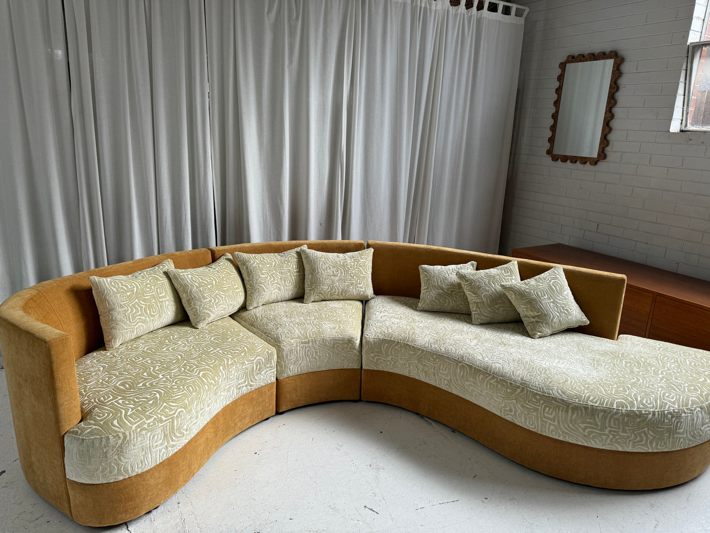 Bespoke Curved Patterned Mustard Sofa