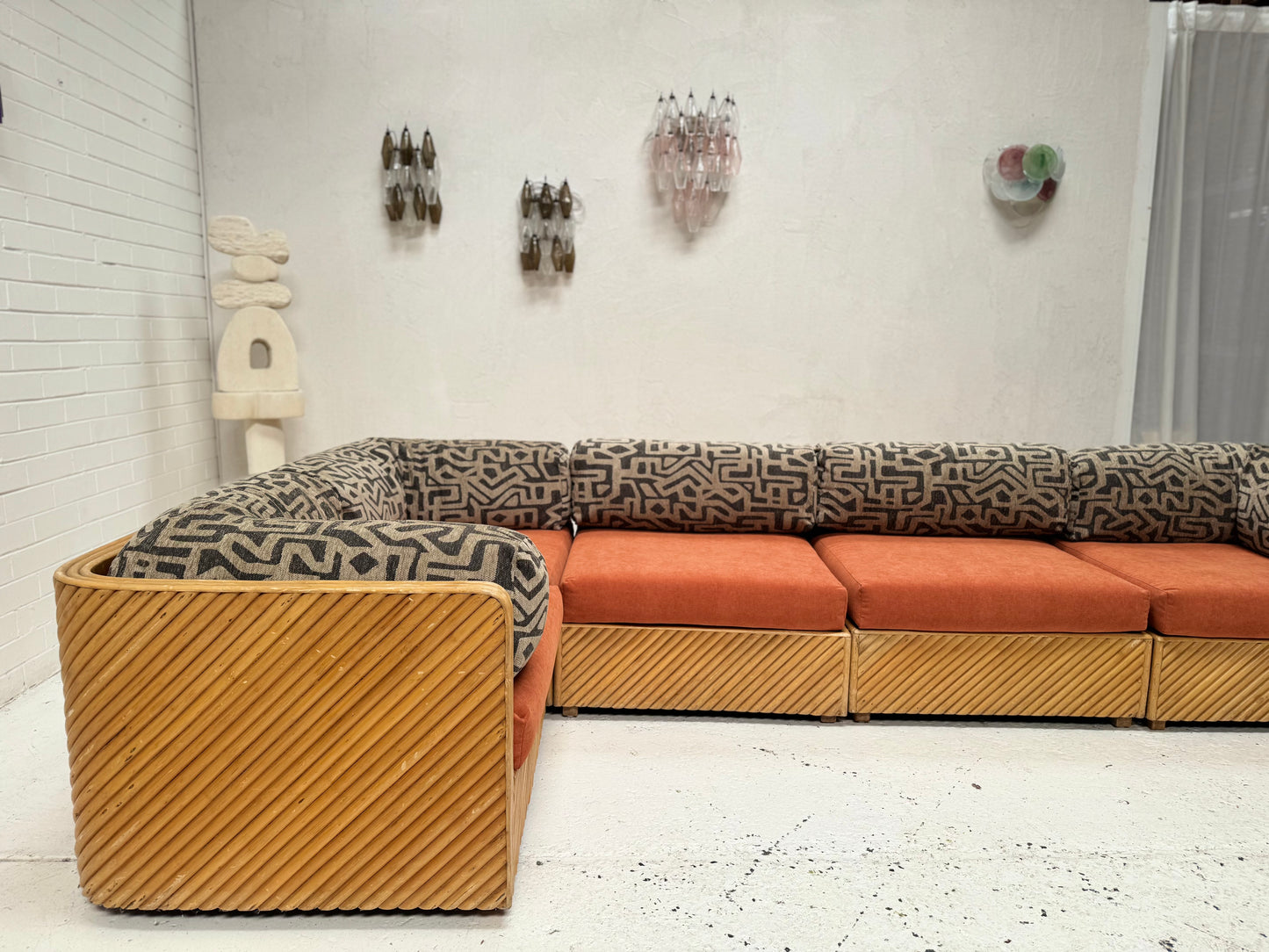 Restored Vintage Cane Modular Sofa