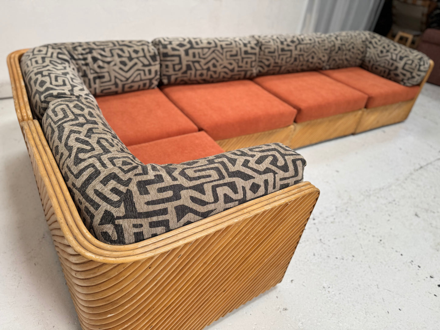 Restored Vintage Cane Modular Sofa