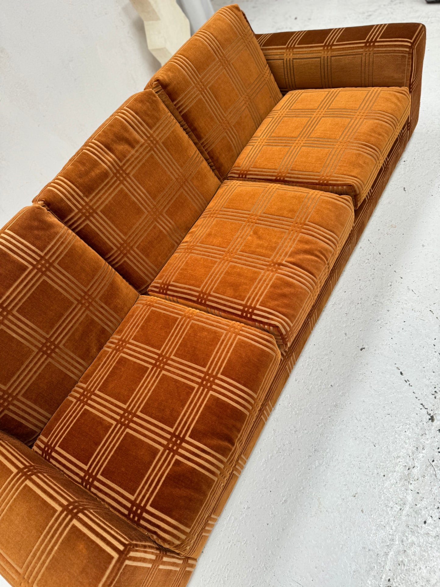 Vintage 3 Seater Sofa - Velvet Geometric Pattern