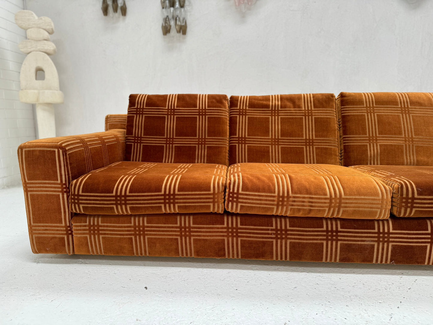 Vintage 3 Seater Sofa - Velvet Geometric Pattern