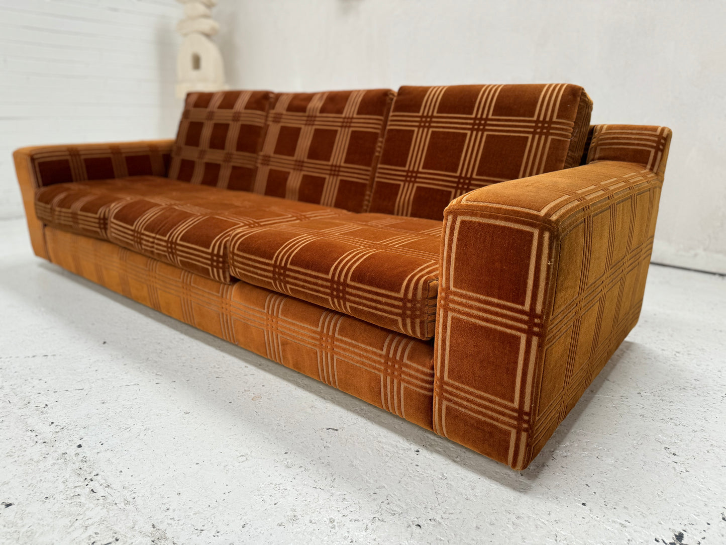 Vintage 3 Seater Sofa - Velvet Geometric Pattern