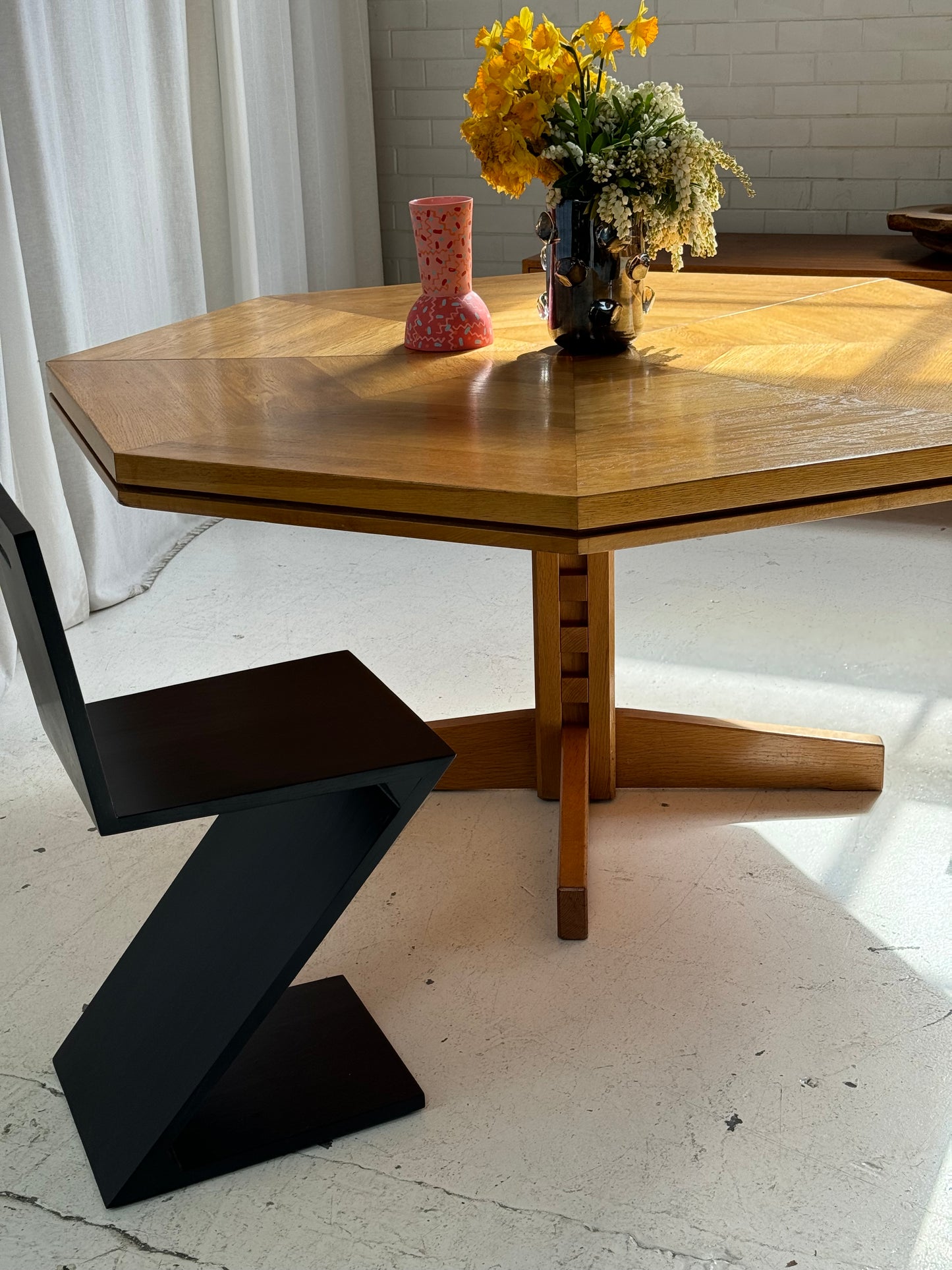 Restored Vintage Octagonal Wood Table