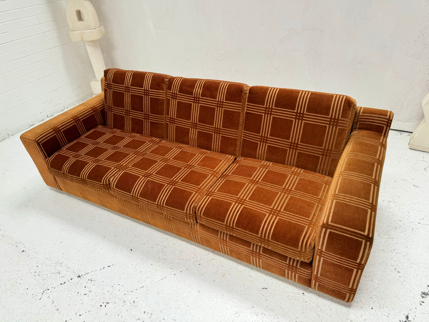 Vintage 3 Seater Sofa - Velvet Geometric Pattern