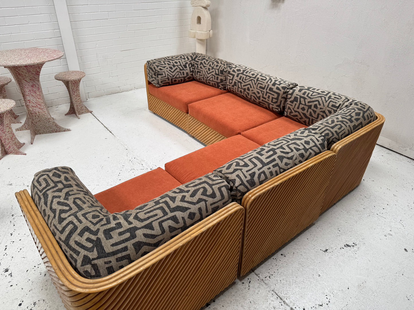 Restored Vintage Cane Modular Sofa