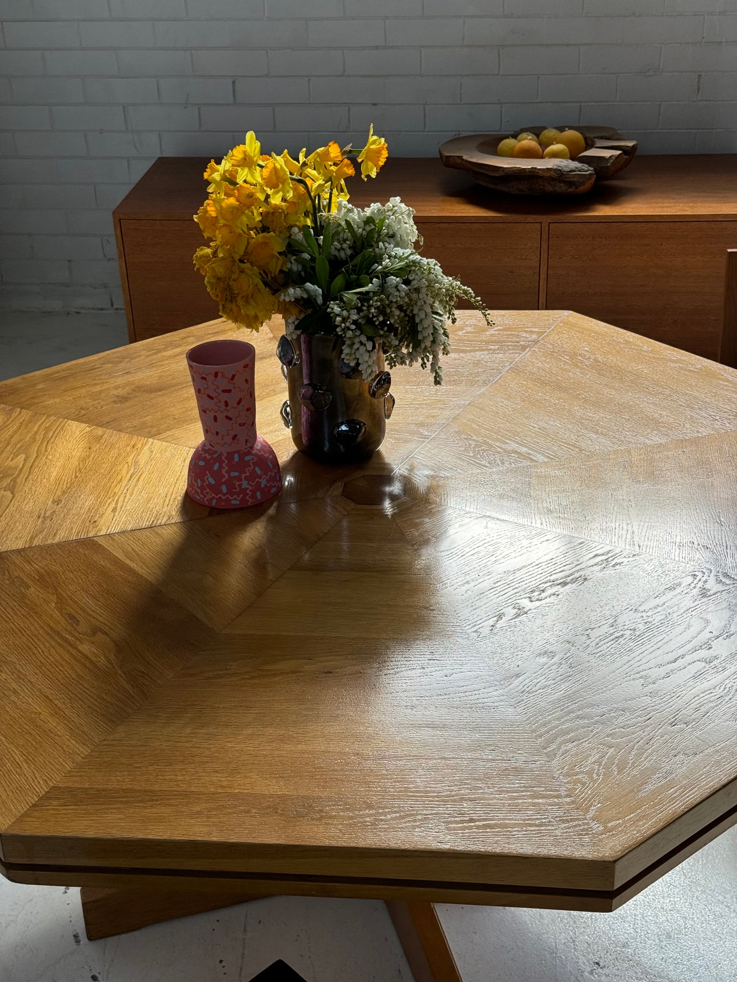 Restored Vintage Octagonal Wood Table