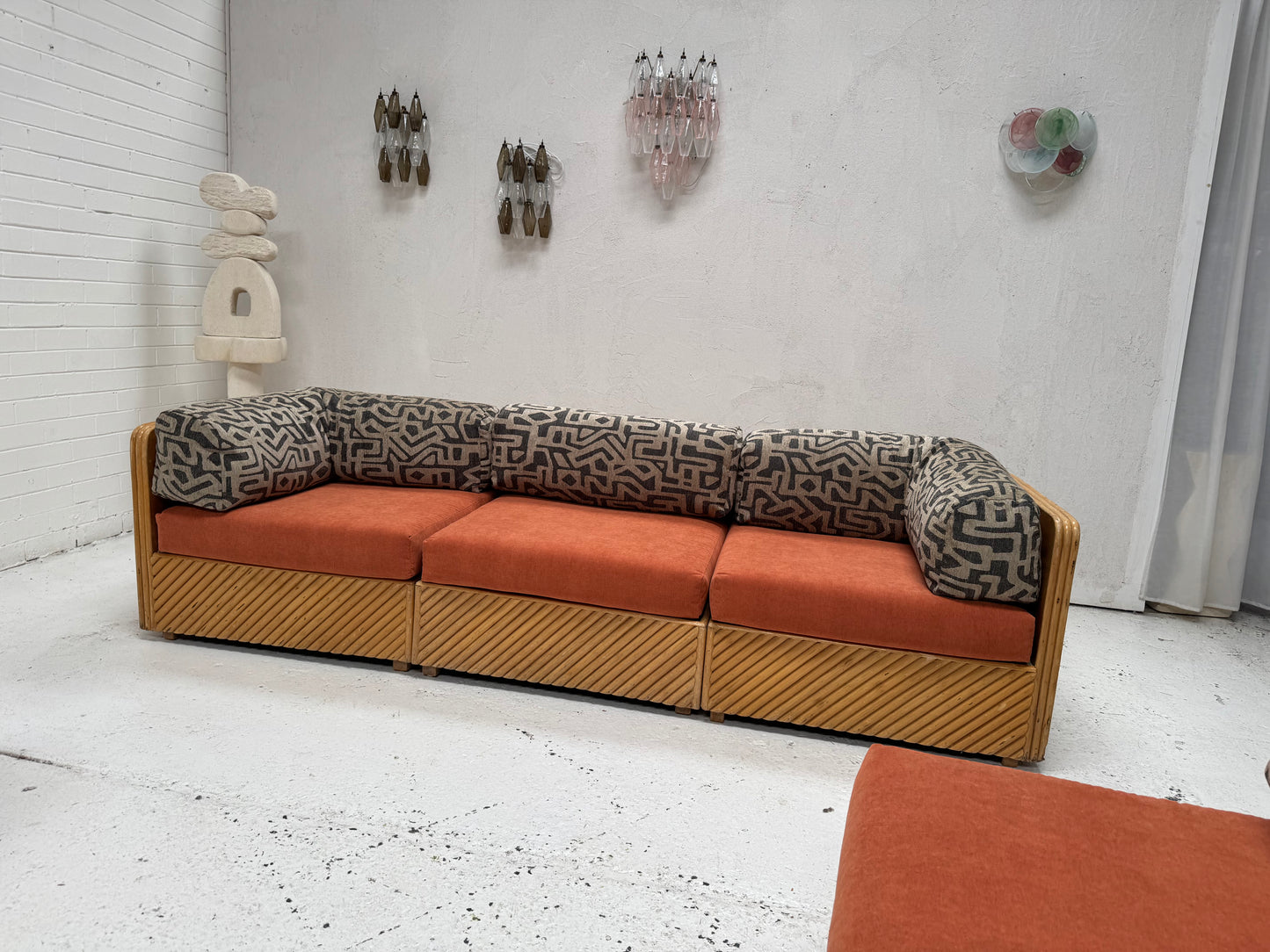 Restored Vintage Cane Modular Sofa