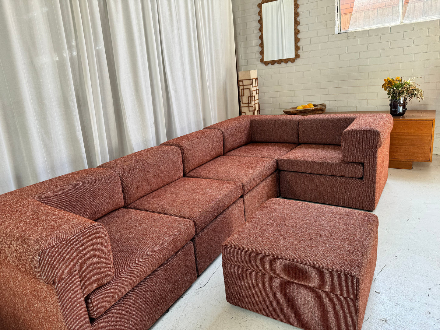 Restored 6 Piece Vintage Modular Sofa Set - Tweed Boucle