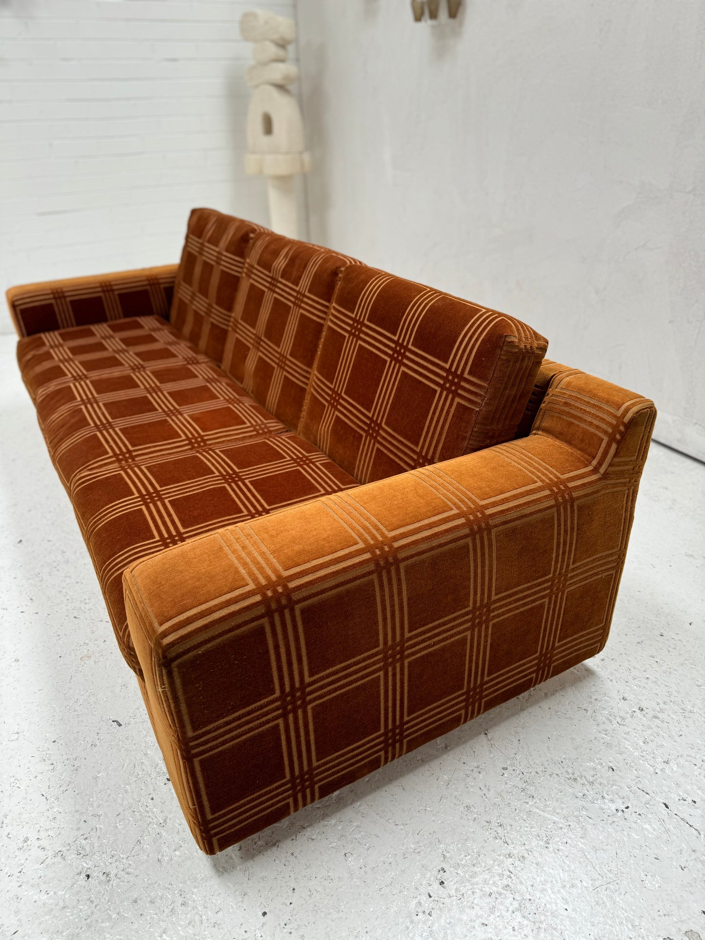 Vintage 3 Seater Sofa - Velvet Geometric Pattern