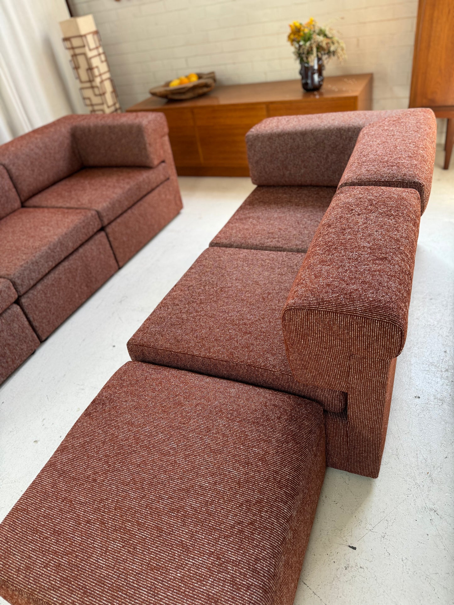 Restored 6 Piece Vintage Modular Sofa Set - Tweed Boucle