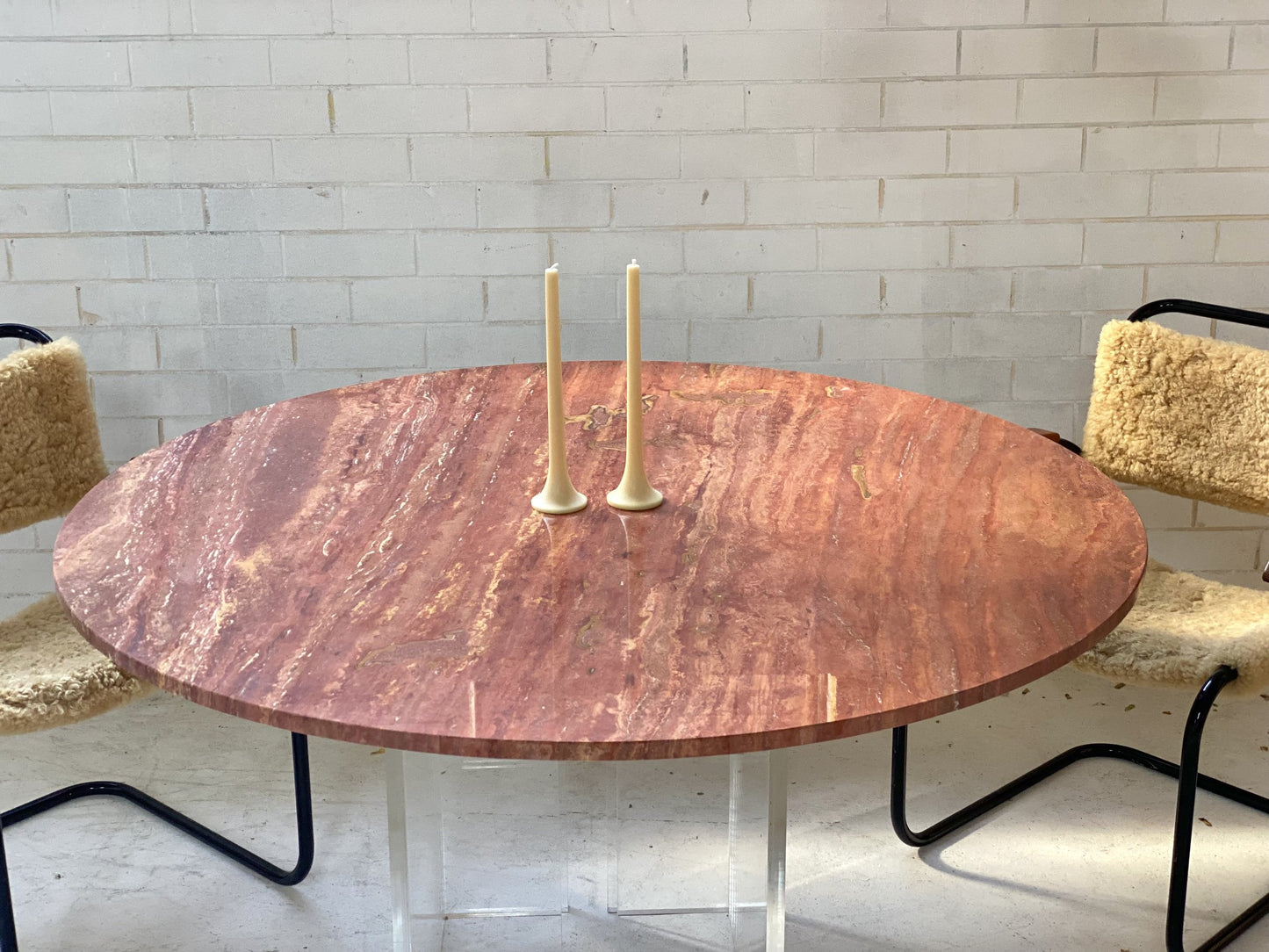 Custom “Floating” Lucite Travertine Table